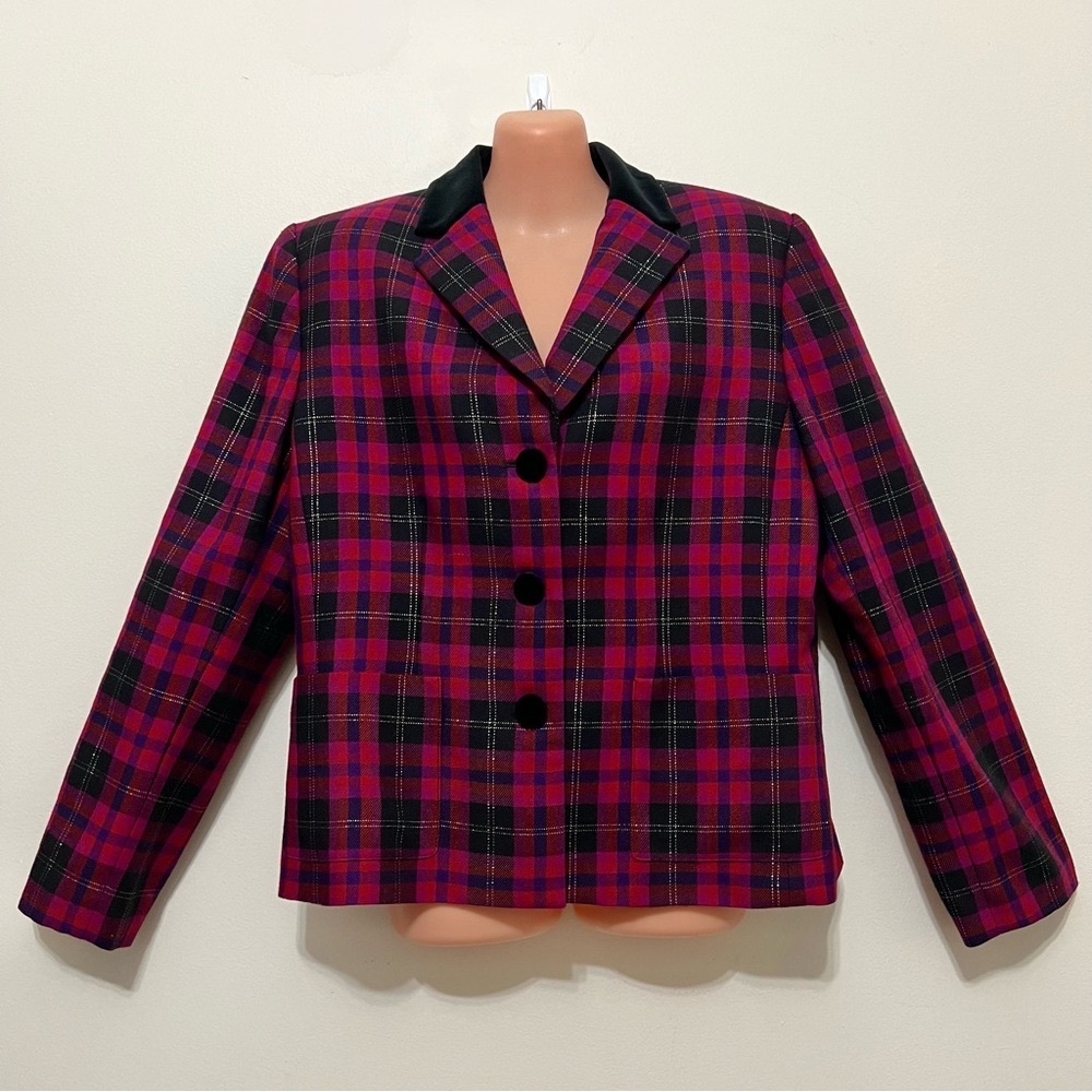 Kasper & Company ASL Plaid Wool Blazer Jacket